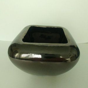 RARE * HAEGER Pottery USA MCM Lusterware Floral Square Vase Metallic Brown chic